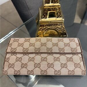 Gucci Beige and Brown Monogram Wallet